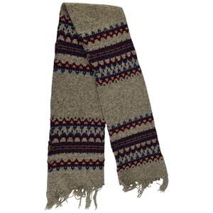 Vintage Pendleton Pure Virgin Wool Fair Isle Scarf '60s USA Blue Maroon